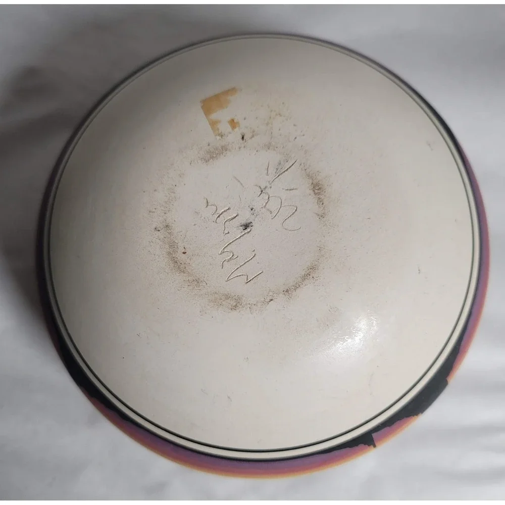 Southwest Native American Ute Pottery Vase Bowl Sunset Desert Scene‎ Signed
